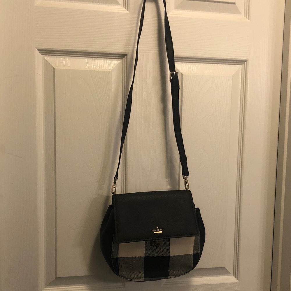 kate spade Black and Cream Check Crossbody Saddle Bag